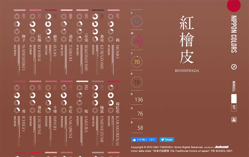 日本の伝統色のシュミレーターのサイト